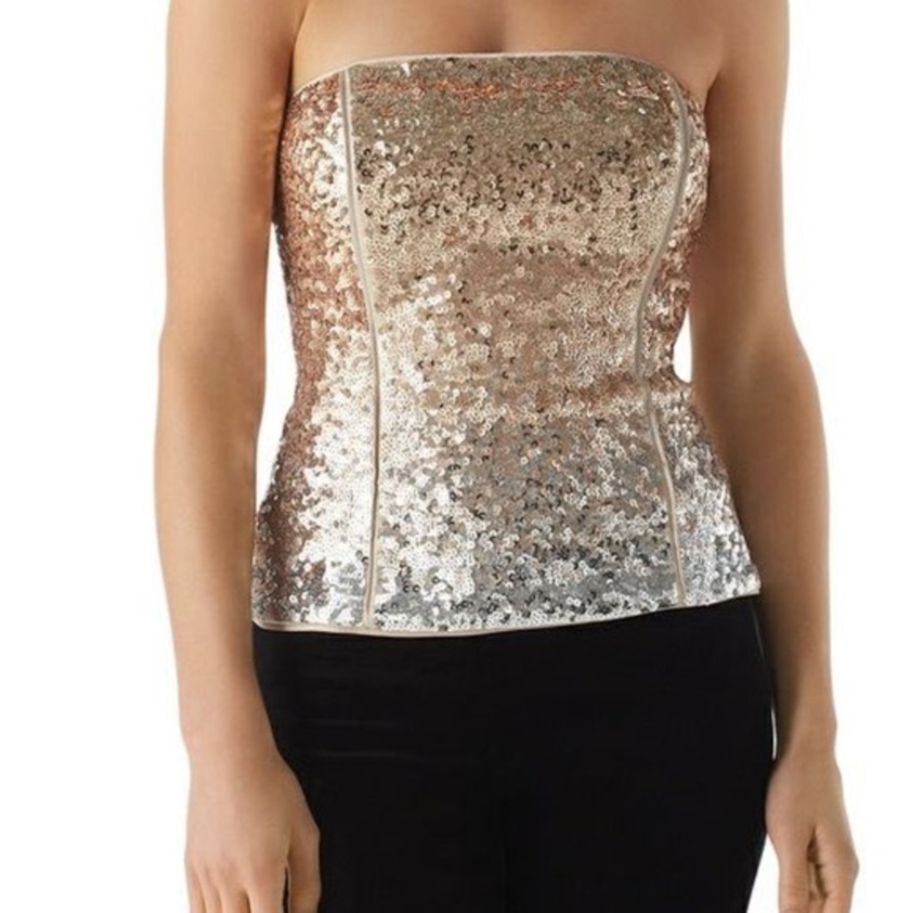 White House Black Market Gold Ombre Sequin Blouse Sz 6